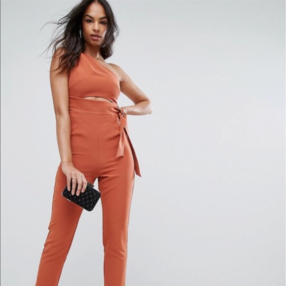 orange front knot jumpsuit